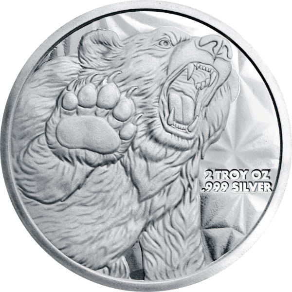 SILVER ROUNDS 2 OZ - 2 OZ SILVER ROUND BULL AND BEAR GOLDEN STATE MINT - 2SRDBBGSM