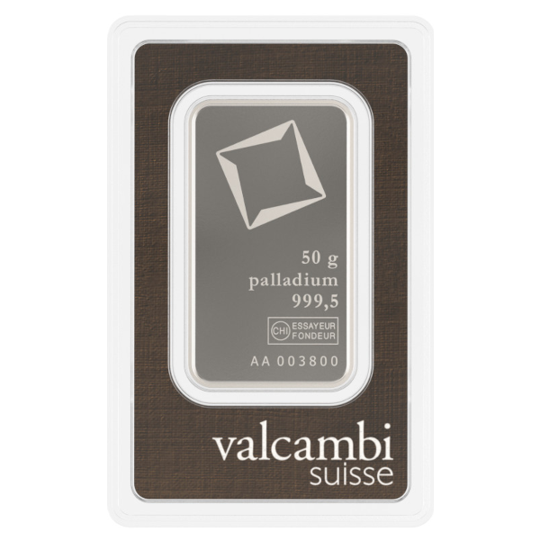 PALLADIUM BARS ASSORTED WEIGHT - 50 GRAM PALLADIUM BAR VALCAMBI - 50GRPDBVA