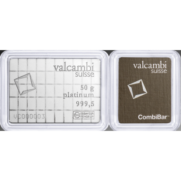 PLATINUM BARS ASSORTED WEIGHT - 50 GRAM PLATINUM COMBI-BAR VALCAMBI - 50GRPTBCO