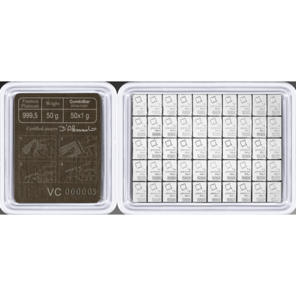 PLATINUM BARS ASSORTED WEIGHT - 50 GRAM PLATINUM COMBI-BAR VALCAMBI - 50GRPTBCO
