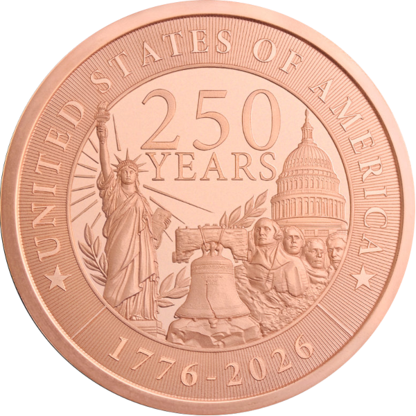 5 oz Copper Round 250th Anniversary Golden State Mint, front