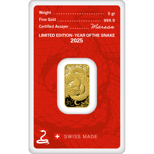 2025 5 GRAM GOLD BAR ARGOR-HERAEUS LUNAR YEAR OF THE SNAKE