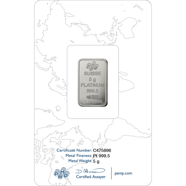 PLATINUM BARS ASSORTED WEIGHT - 5 GRAM PLATINUM BAR PAMP FORTUNA - 5GRPTBPAF
