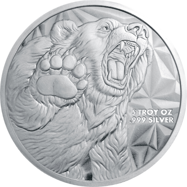 SILVER ROUNDS 5 OZ - 5 OZ SILVER ROUND BULL AND BEAR GOLDEN STATE MINT - 5SRDBBGSM
