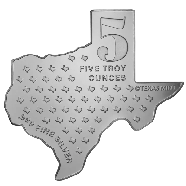 COLLECTIBLE SILVER - 5 OZ SILVER TEXAS MEDALLION - 5STXM