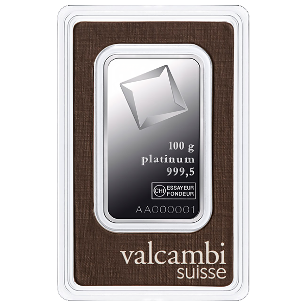 PLATINUM BARS ASSORTED WEIGHT - 100 GRAM PLATINUM BAR VALCAMBI - 100GRPTBVA