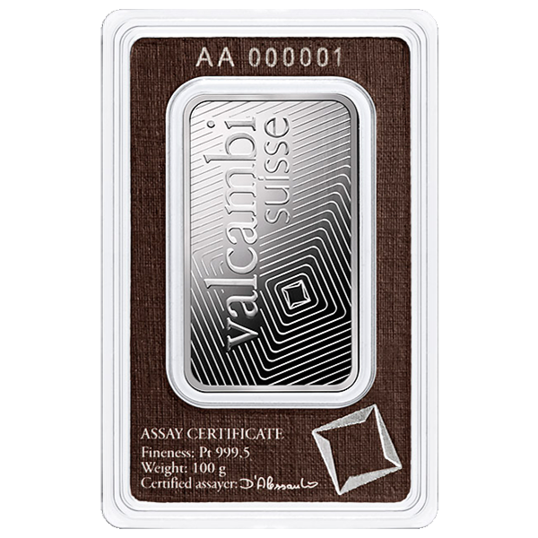 PLATINUM BARS ASSORTED WEIGHT - 100 GRAM PLATINUM BAR VALCAMBI - 100GRPTBVA