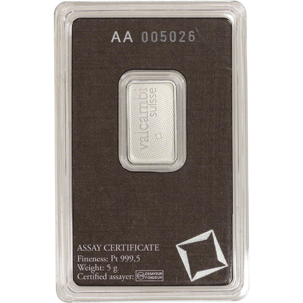 PLATINUM BARS ASSORTED WEIGHT - 5 GRAM PLATINUM BAR VALCAMBI - 5GRPTBVA