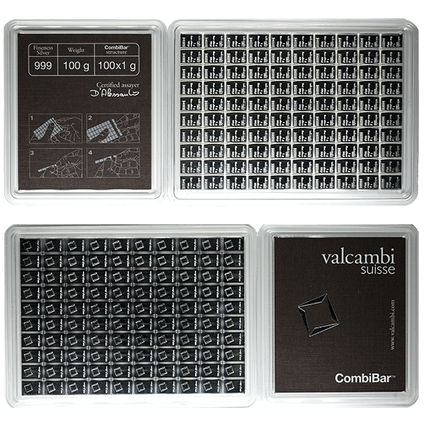 100 GRAM SILVER COMBI BAR VALCAMBI  100 x 1 