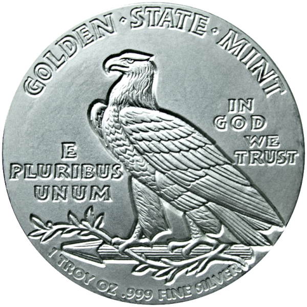 SILVER ROUNDS 1 OZ - 1 OZ SILVER ROUND INCUSE INDIAN DESIGN GOLDEN STATE MINT - 1SRDINGSM