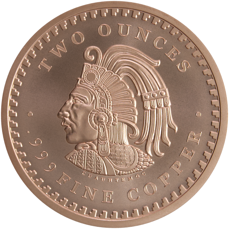 2 OZ COPPER ROUND AZTEC CALENDAR