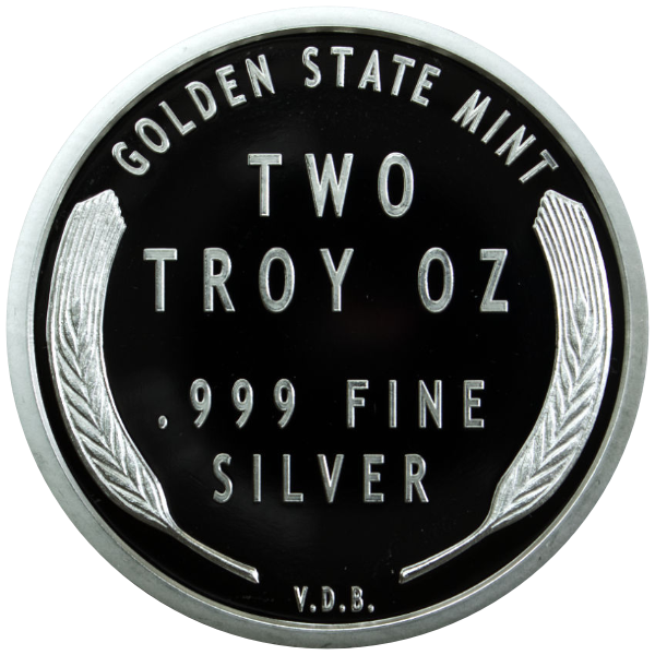 SILVER ROUNDS 2 OZ - 2 OZ SILVER ROUND WHEAT CENT DESIGN GOLDEN STATE MINT - 2SRDWHGSM
