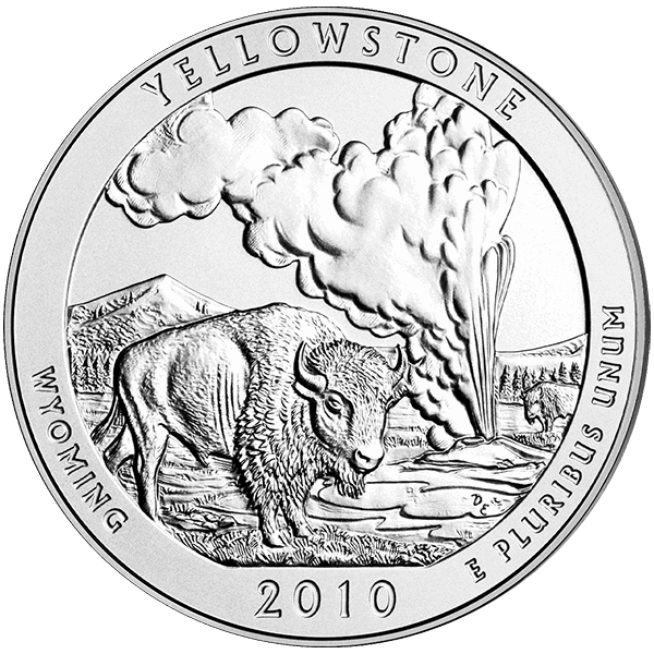 AMERICA THE BEAUTIFUL - 2010 5 OZ SILVER ATB YELLOWSTONE - 5ATBYE