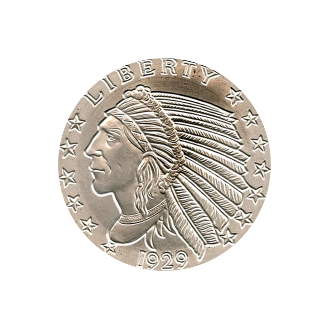 SILVER ROUNDS 5 OZ - 5 OZ SILVER ROUND INCUSE INDIAN DESIGN GOLDEN STATE MINT - 5SRDINGSM
