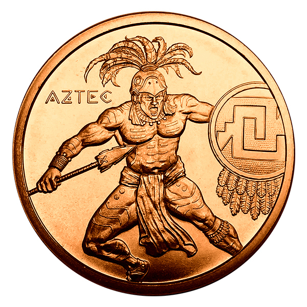 1 OZ COPPER ROUND AZTEC WARRIOR