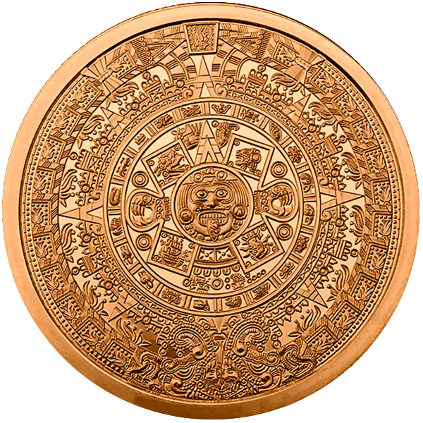 5 OZ COPPER ROUND AZTEC CALENDAR