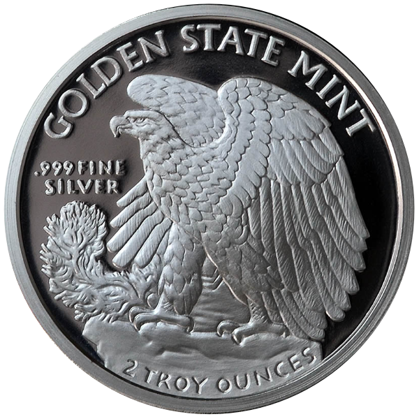 2 oz Silver Round Walking Liberty Golden State Mint, back