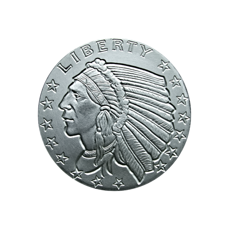 SILVER ROUNDS FRACTIONAL - 1/2 OZ SILVER ROUND INCUSE INDIAN DESIGN GOLDEN STATE MINT - .5SRDINGSM