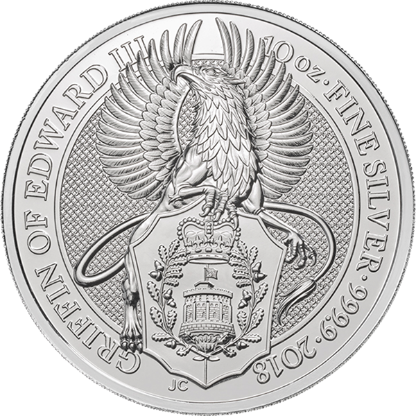 WORLD SILVER - 2018 10 OZ BRITISH SILVER QUEENS BEAST GRIFFIN - 10SQBGR18