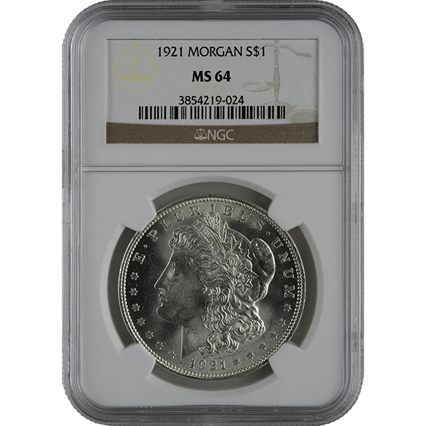 SILVER DOLLARS - 1921 AMERICAN SILVER MORGAN DOLLAR NGC62 - RMORG$NGC6221