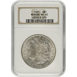 1921 AMERICAN SILVER MORGAN DOLLAR NGC65