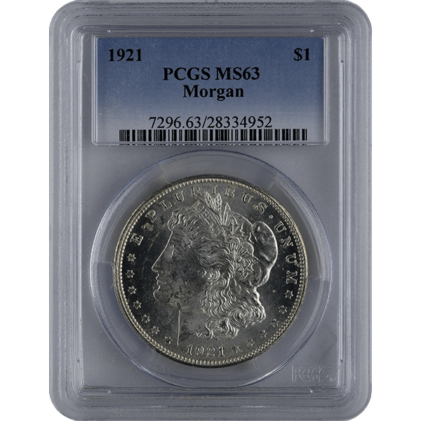 SILVER DOLLARS - 1921 AMERICAN SILVER MORGAN DOLLAR PCGS63 - RMORG$PCGS6321
