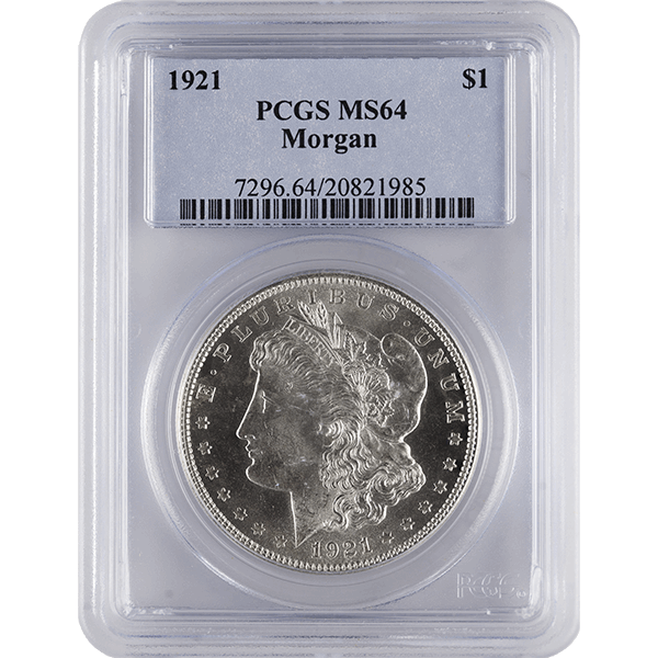 SILVER DOLLARS - 1921 AMERICAN SILVER MORGAN DOLLAR PCGS64 - RMORG$PCGS6421