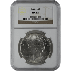 1921-1935 AMERICAN SILVER PEACE DOLLAR NGC62