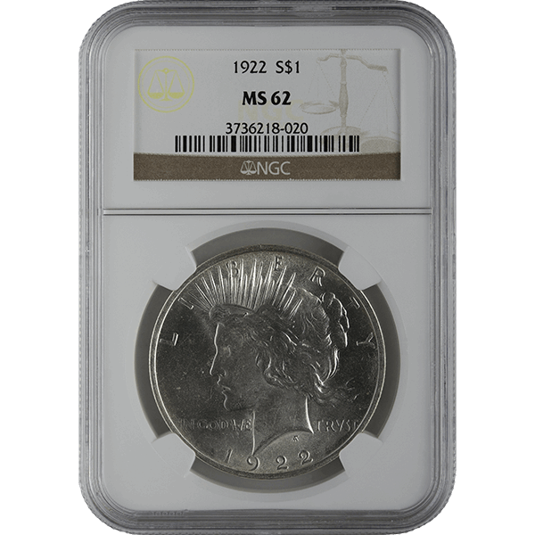 1921-1935 AMERICAN SILVER PEACE DOLLAR NGC62