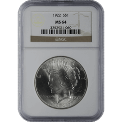 1921-1935 AMERICAN SILVER PEACE DOLLAR NGC64