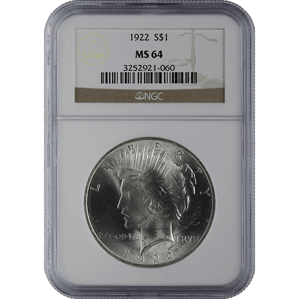 1921-1935 AMERICAN SILVER PEACE DOLLAR NGC64