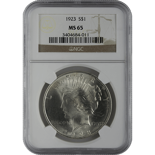 1921-1935 AMERICAN SILVER PEACE DOLLAR NGC65
