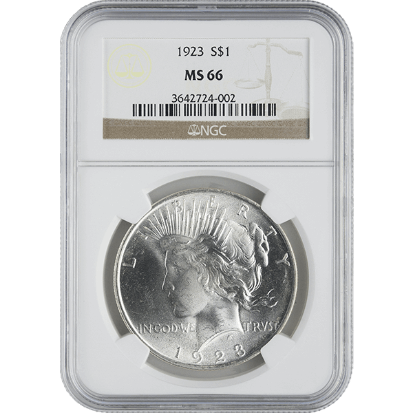 1921-1935 AMERICAN SILVER PEACE DOLLAR NGC66