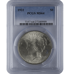 1921-1935 AMERICAN SILVER PEACE DOLLAR PCGS64