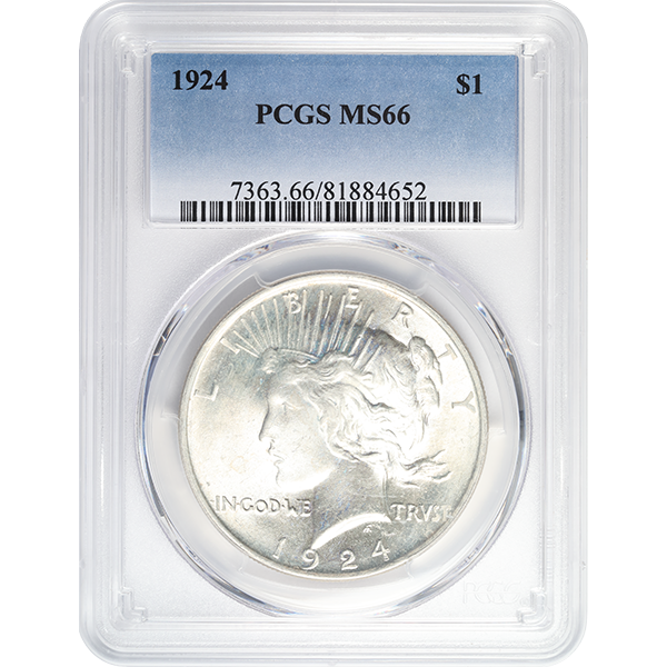 SILVER DOLLARS - 1921-1935 AMERICAN SILVER PEACE DOLLAR PCGS66 - RPEACE$PCGS66