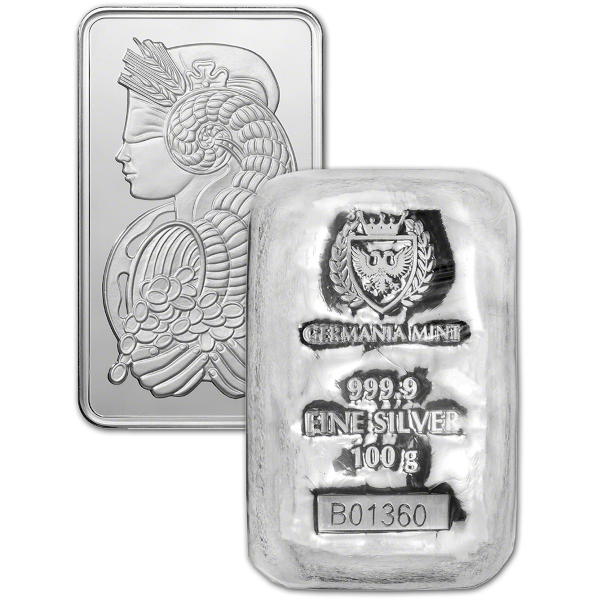 SILVER BARS ASSORTED WEIGHT - 100 GRAM SILVER BAR - 100GRSB
