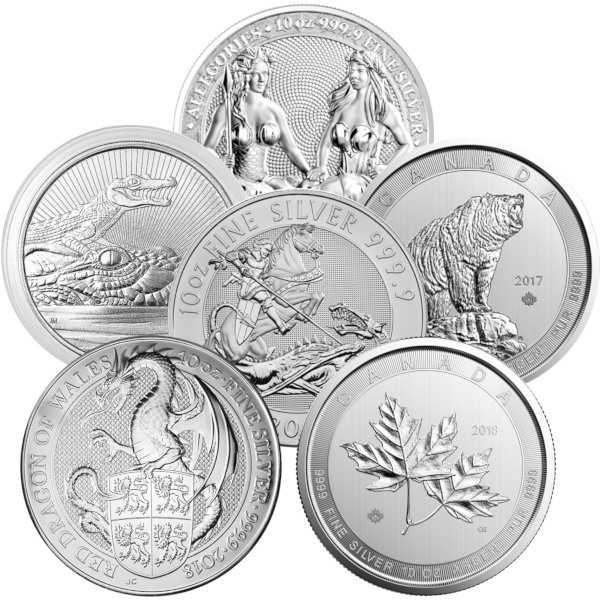 WORLD SILVER - 10 OZ SILVER SOVEREIGN MINT COINS MISC TYPE - 10SC