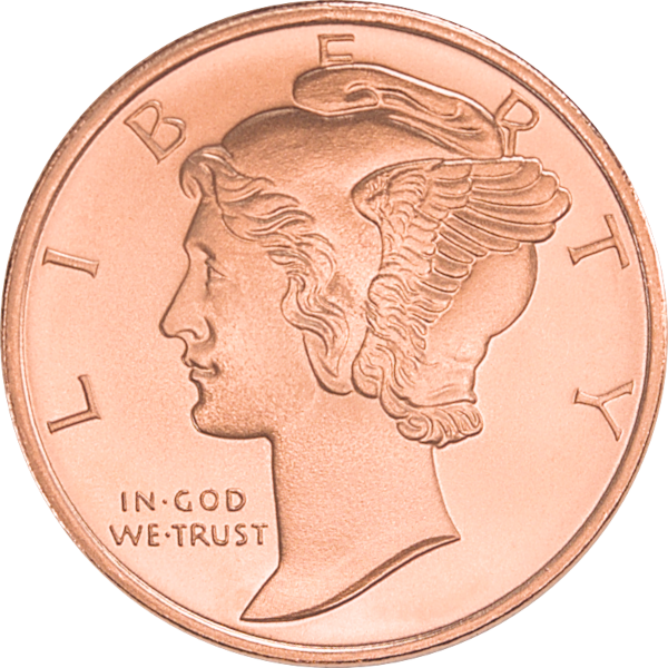 1 oz Copper Round Mercury Dime, front