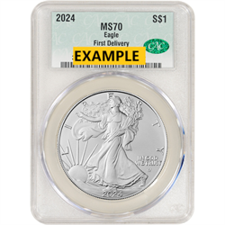 2024 1 OZ AMERICAN SILVER EAGLE CAC MS70 FIRST DELIVERY