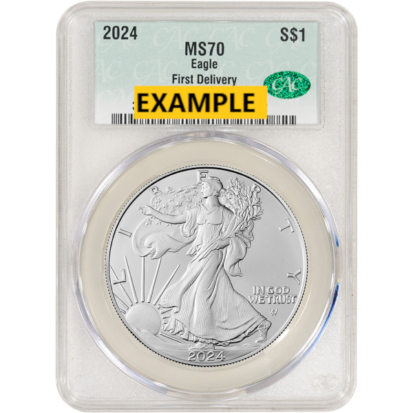 2024 1 OZ AMERICAN SILVER EAGLE CAC MS70 FIRST DELIVERY