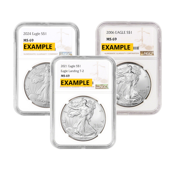 AMERICAN SILVER EAGLE NGC AND PCGS - 1 OZ AMERICAN SILVER EAGLE NGC MS69 - 1SEN69