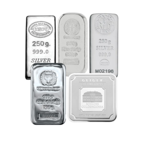 SILVER BARS ASSORTED WEIGHT - 250 GRAM SILVER BAR - 250GRSB