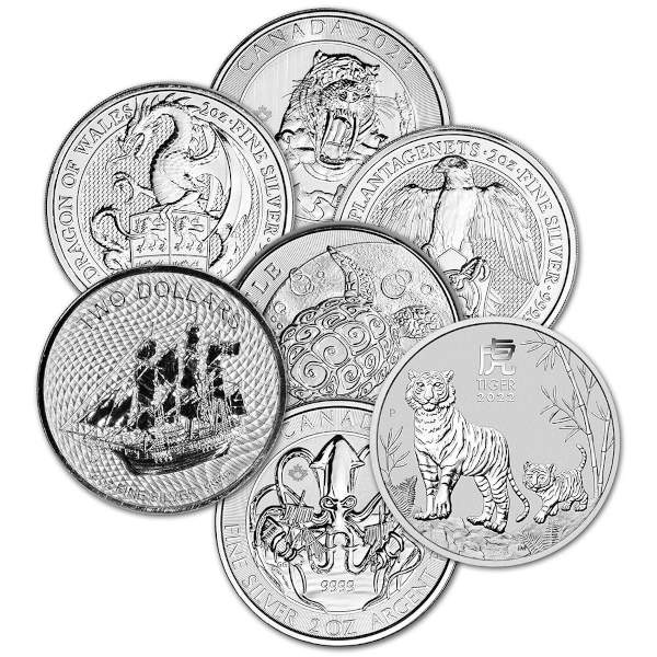 WORLD SILVER - 2 OZ SILVER SOVEREIGN MINT COINS MISC TYPE - 2SC
