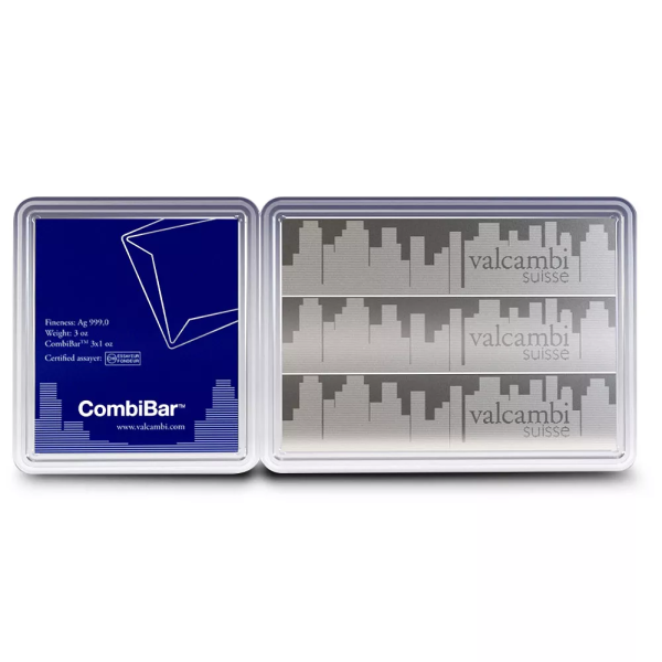 3 OZ SILVER COMBI BAR VALCAMBI SKYLINE 3 X 1