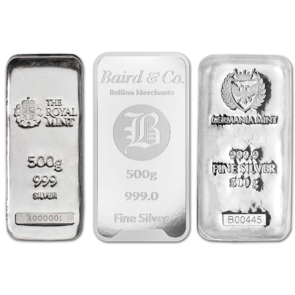 SILVER BARS ASSORTED WEIGHT - 500 GRAM SILVER BAR - 500GRSB