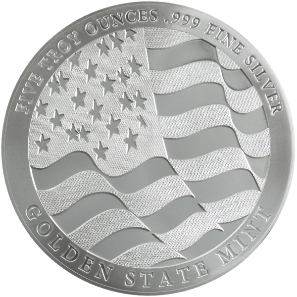 SILVER ROUNDS 5 OZ - 5 OZ SILVER ROUND EAGLE GOLDEN STATE MINT - 5SRDEAGSM