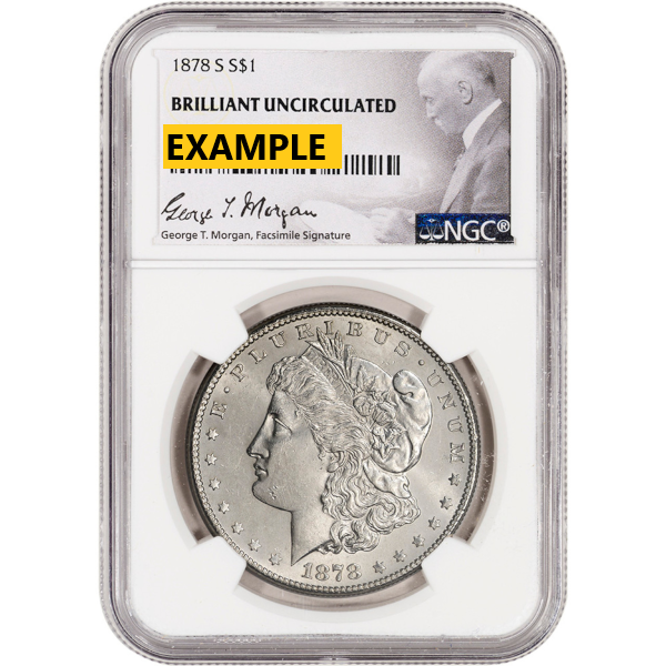 1878-S MORGAN SILVER DOLLAR NGC BU G.T. MORGAN LABEL
