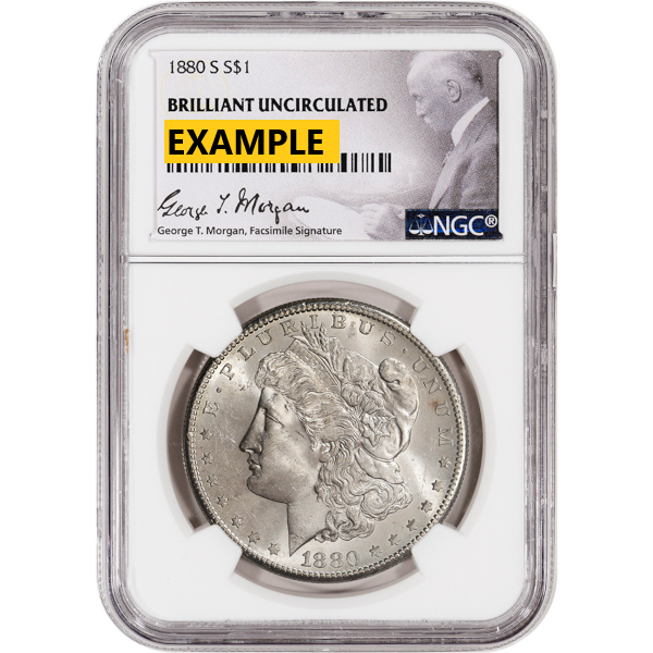 SILVER DOLLARS - 1880-S MORGAN SILVER DOLLAR NGC BU G.T. MORGAN LABEL - SDMO1880SNBUGTM