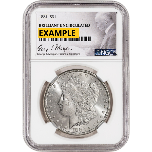 1881-S MORGAN SILVER DOLLAR NGC BU G.T. MORGAN LABEL