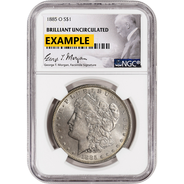 1885-O MORGAN SILVER DOLLAR NGC BU G.T. MORGAN LABEL